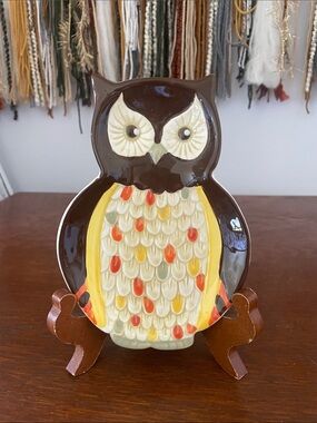 Brown and Yellow Ceramic Owl Decorative spoon rest - plate  - boho looks
